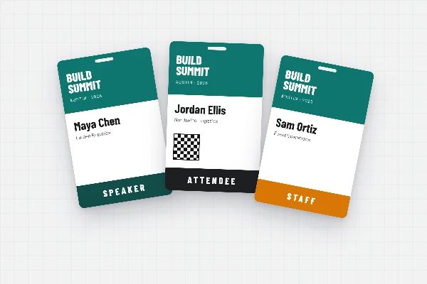 Printed conference badges for speakers, attendees and staff